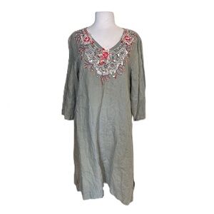 Antica Sartoria Italian Womens Linen Midi Dress XL Beaded Embellished Boho Beach